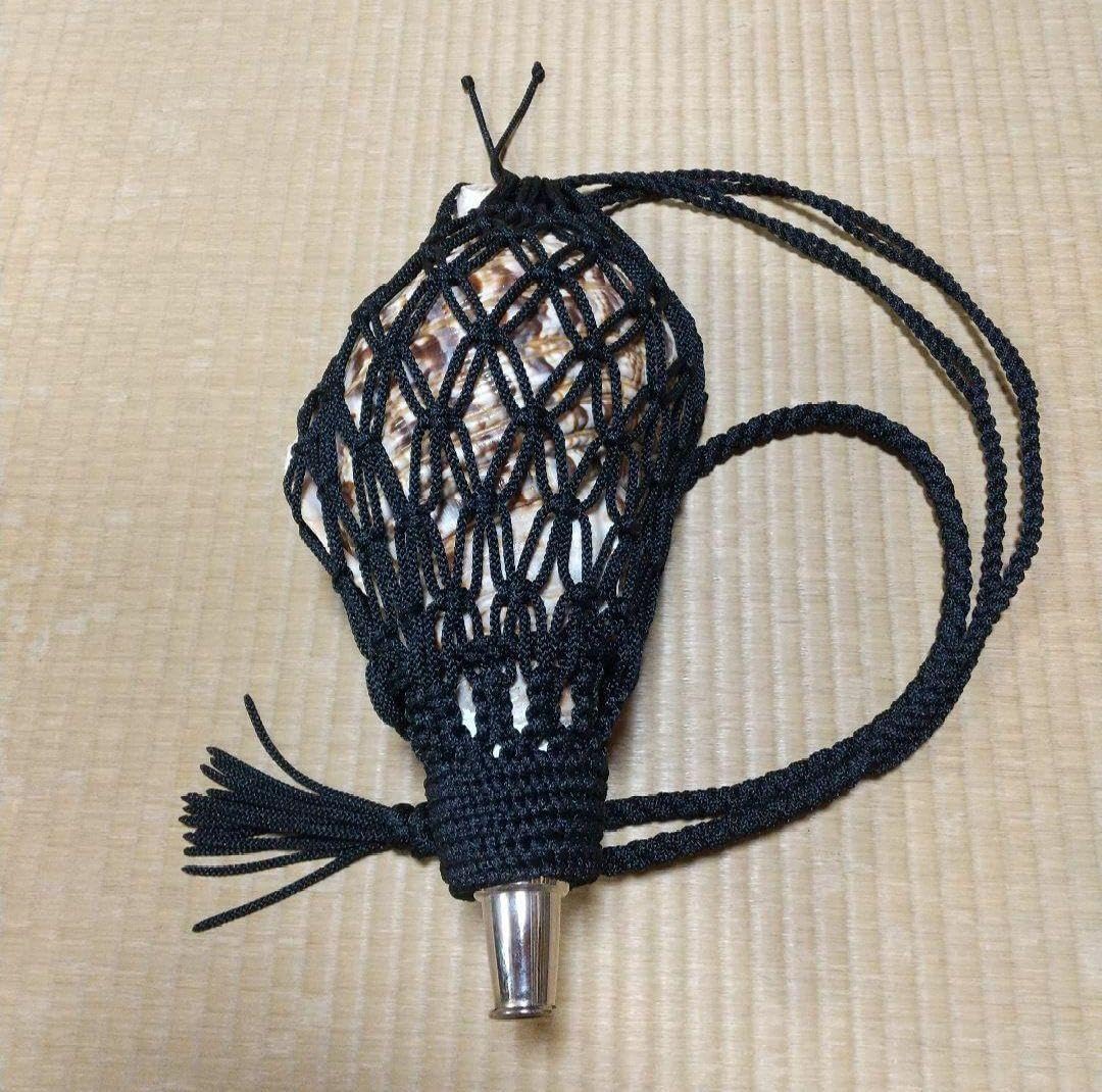 法螺貝　袋　中　ブルーグレー　七宝編み 法螺貝 袋 大 ブルーグレー色 法螺貝 袋 中 ブルーグレー 七宝編み